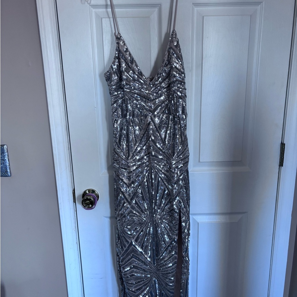 Lulu's Silver Sequin Midi Dress